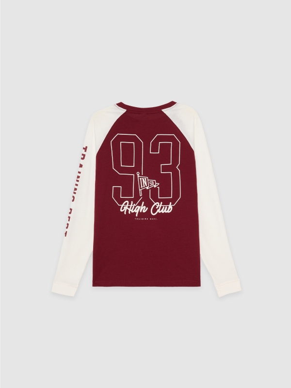 Long-sleeve university shirt burgundy back view
