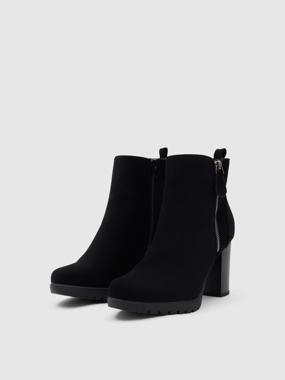 Modern heeled ankle boots black 45º front view Modern heeled ankle boots black 45º front view