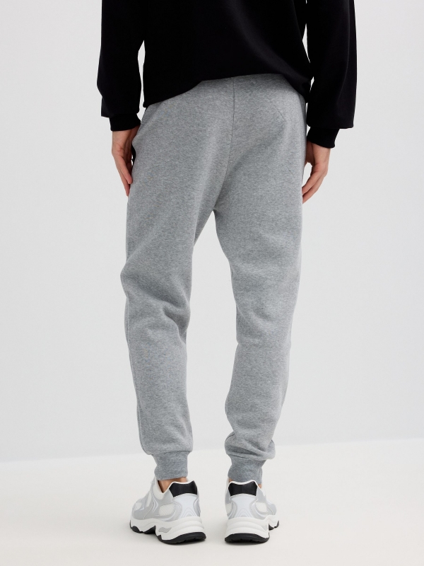 Gray fleece athletic jogger light grey middle back view
