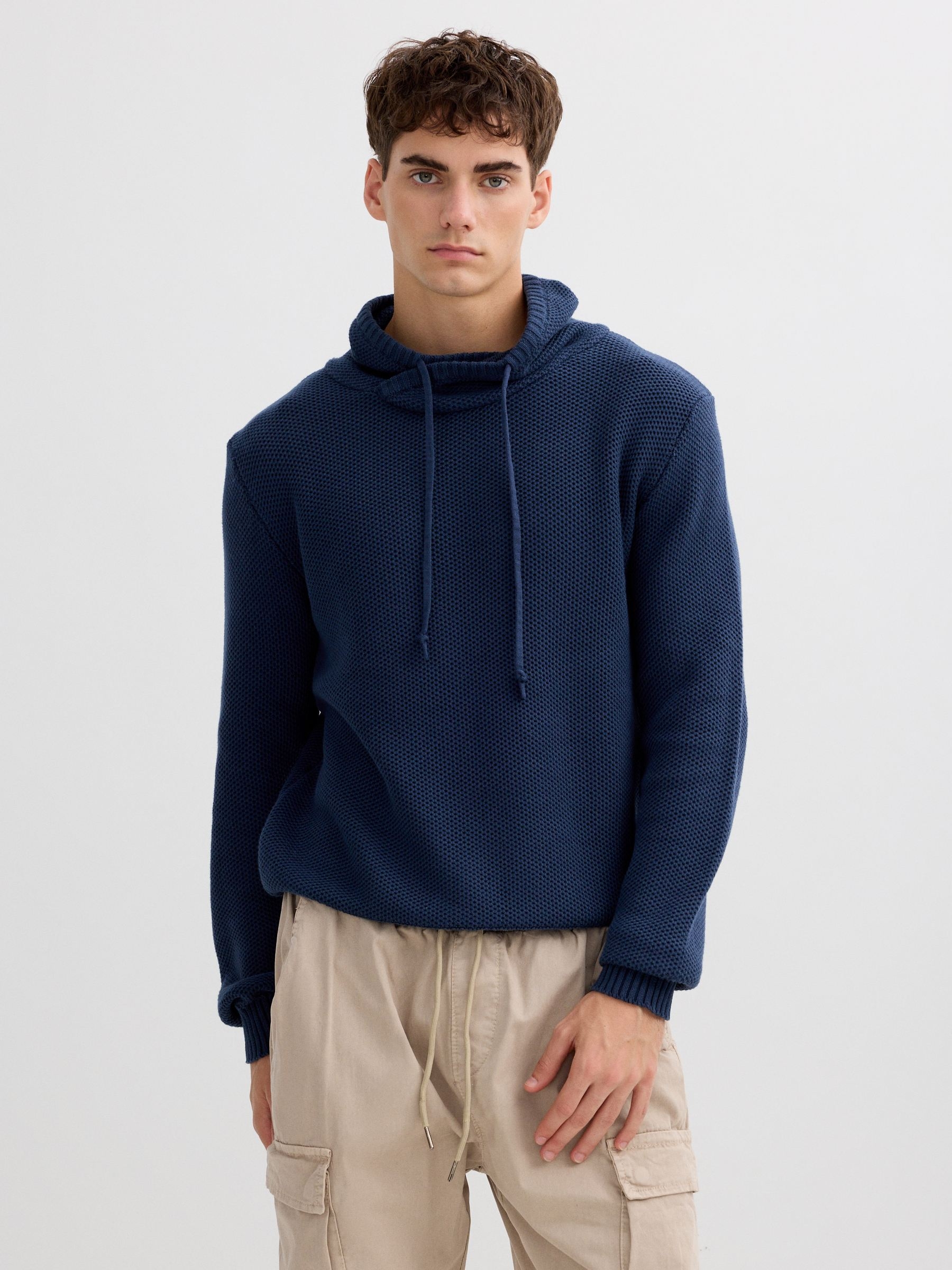 Plain knit sweater navy middle front view