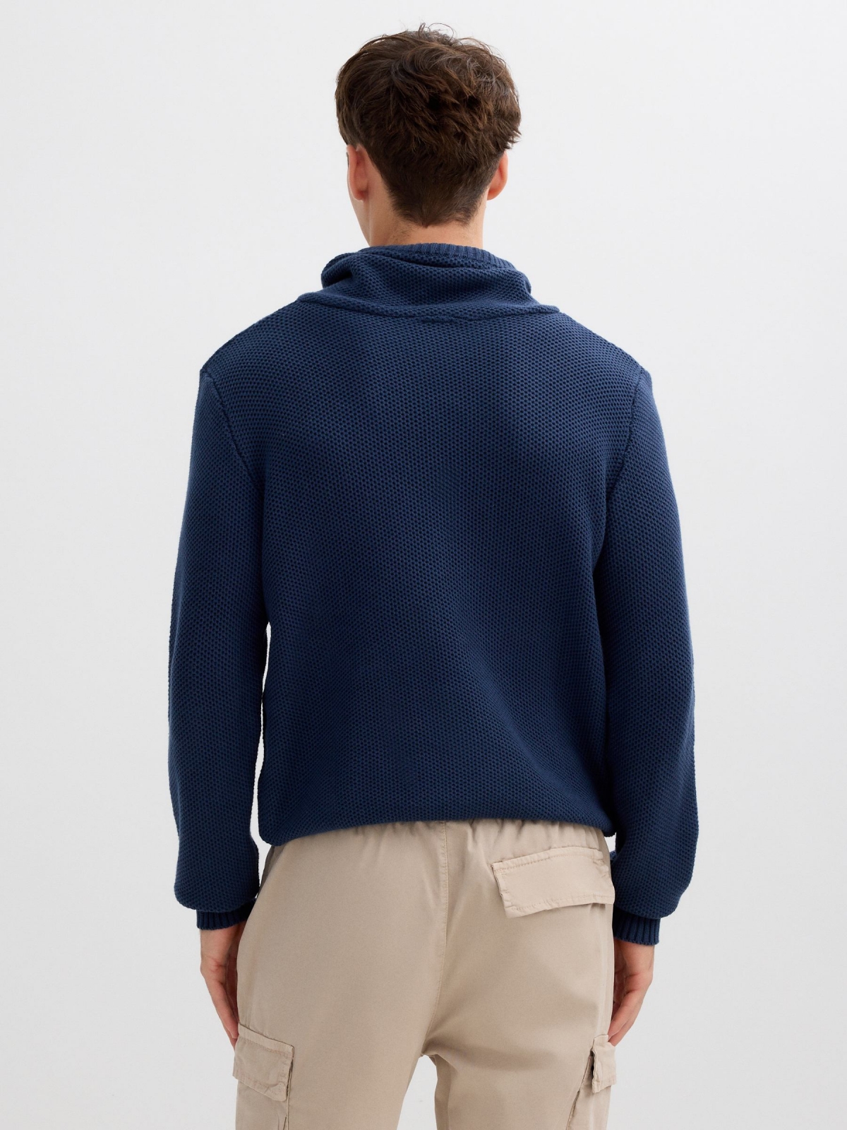 Plain knit sweater navy middle back view