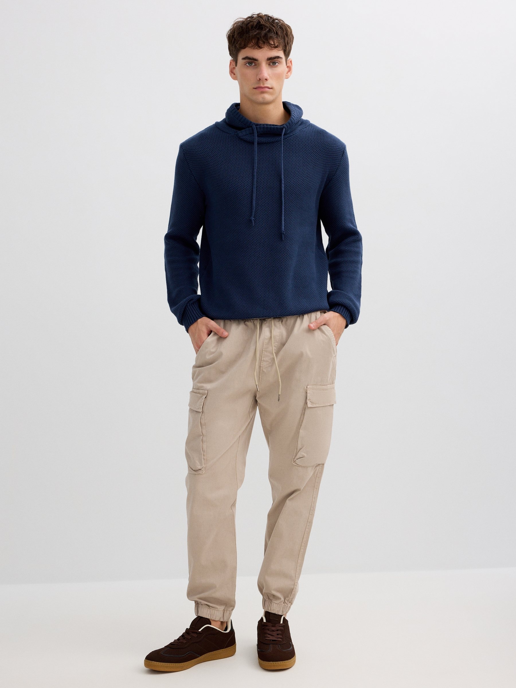 Plain knit sweater navy middle front view