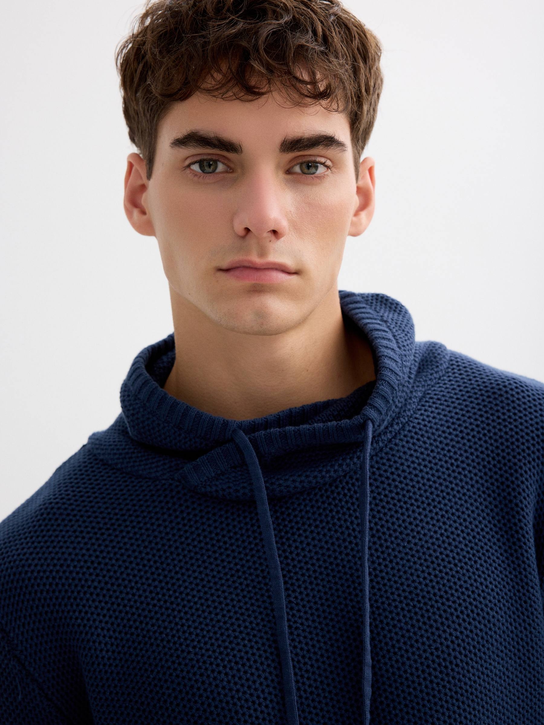 Plain knit sweater navy middle front view