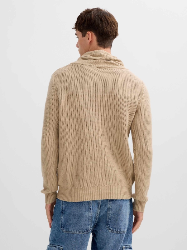 Plain knit sweater sand middle back view