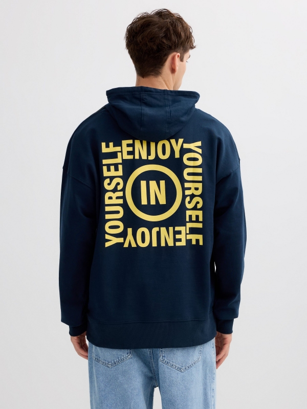 Inside fleece hoodie navy middle back view