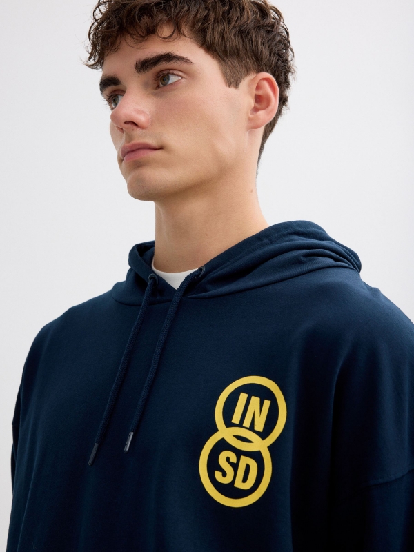 Inside fleece hoodie navy detail view