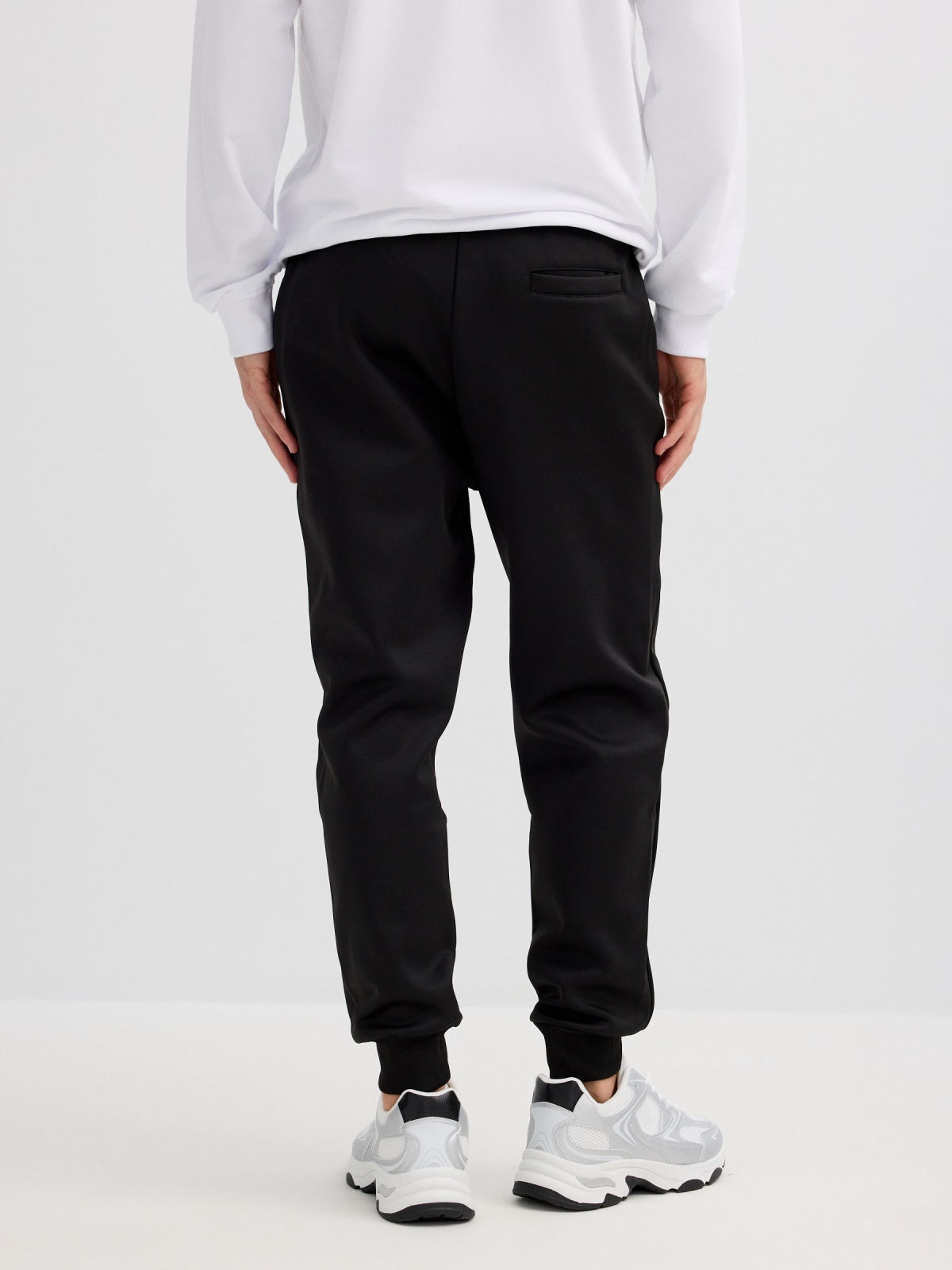 Black fleece sports jogger black middle back view