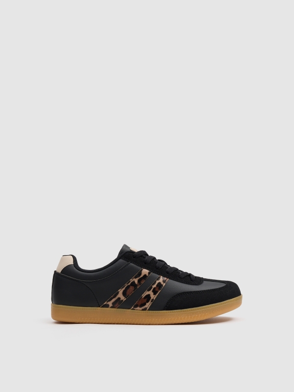 Zapatilla retro combinada animal print negro