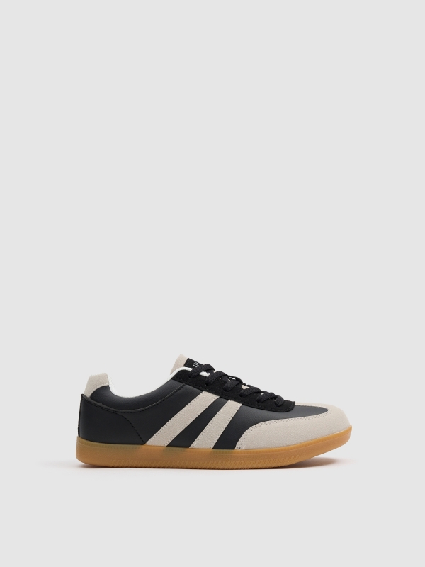 Retro combined faux leather sneaker black