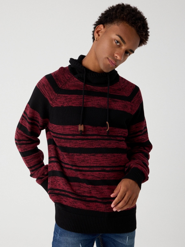Jersey jaspeado cuello envolvente rojo vista media frontal