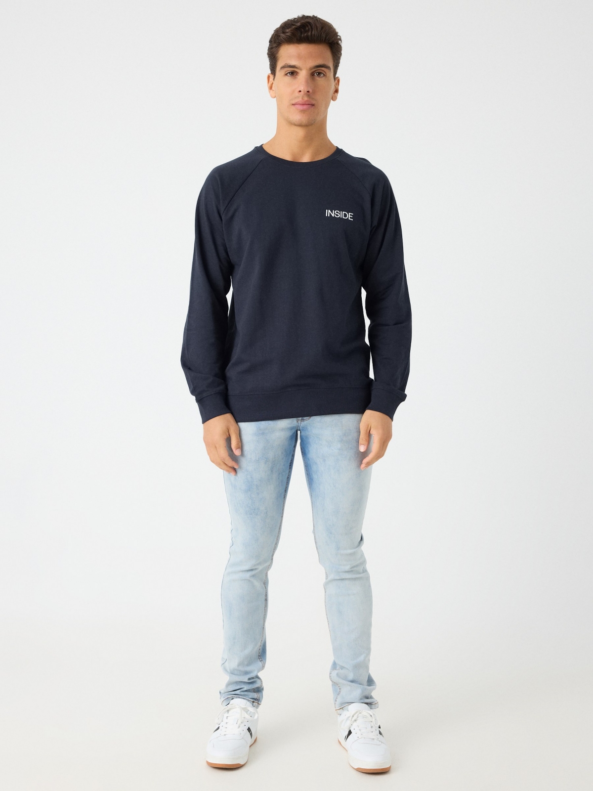 Jeans slim azul claro lavado azul claro vista geral frontal