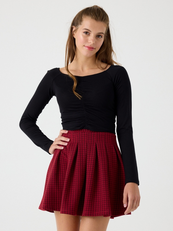 Houndstooth flared skirt garnet middle front view