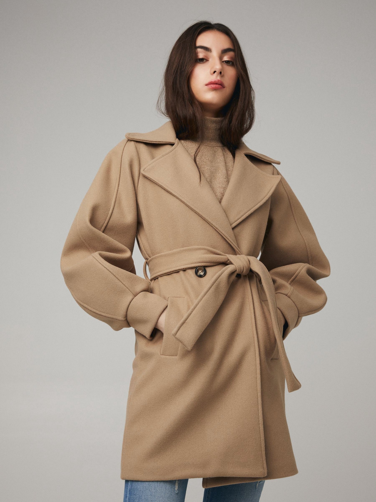 Lapel double-breasted coat ochre