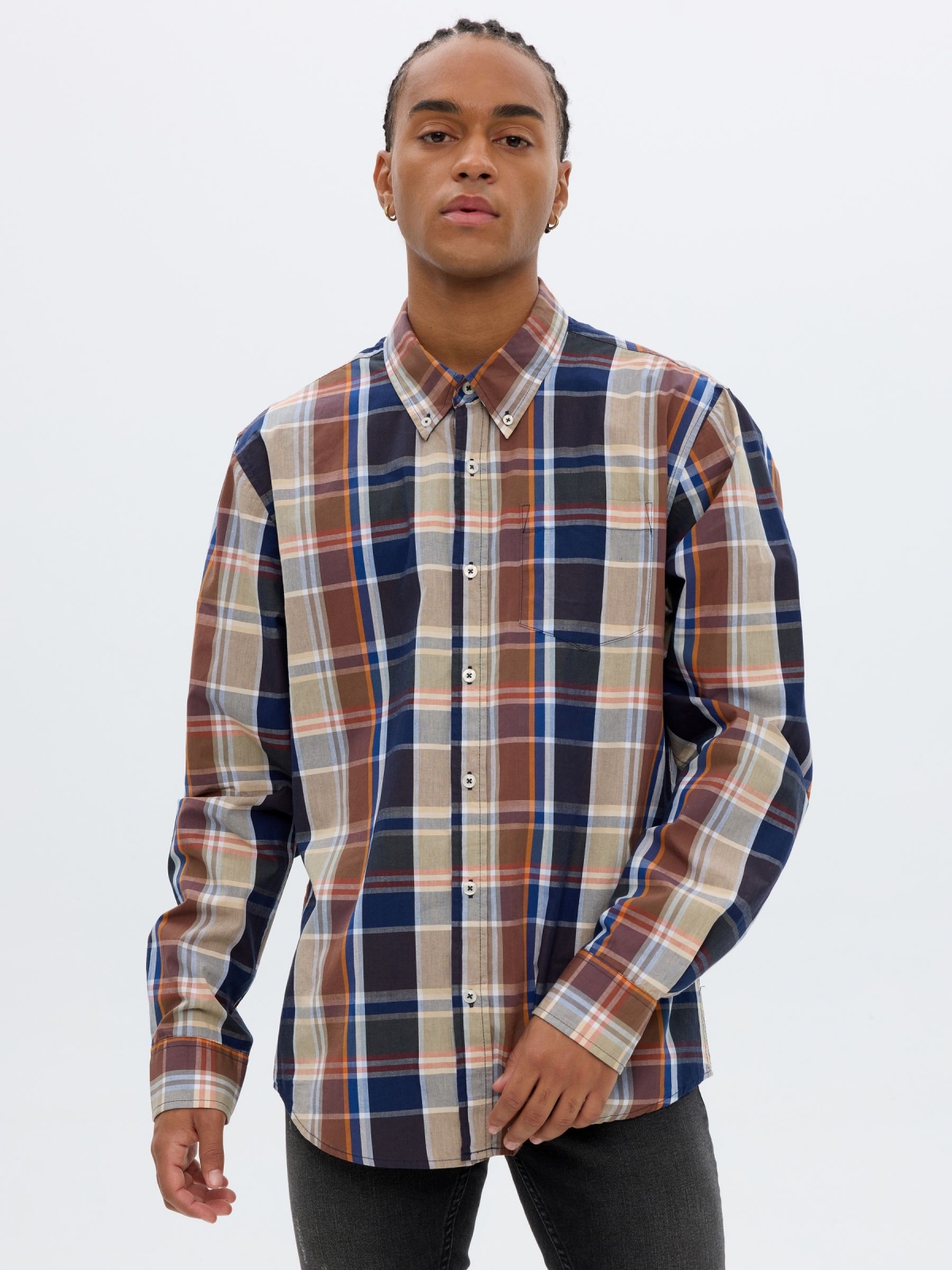 Plaid shirt blue middle front view