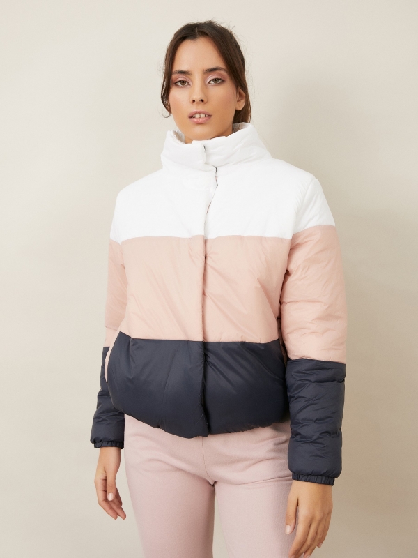 Quilted jacket with combined panels off white