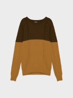 %Pto% Two-tone cable knit sweater brown front view