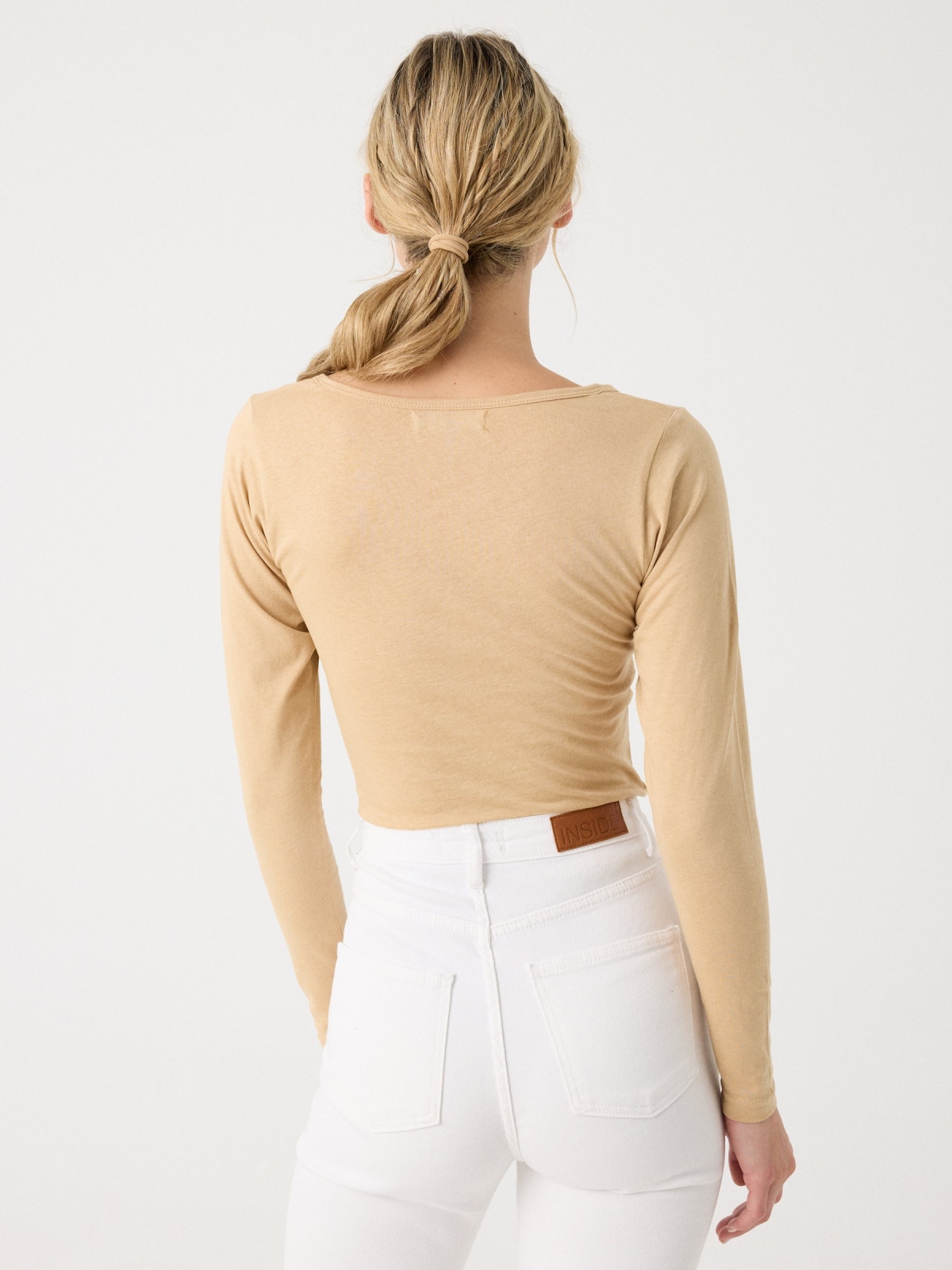 Esoteric print long sleeve t-shirt light brown middle back view