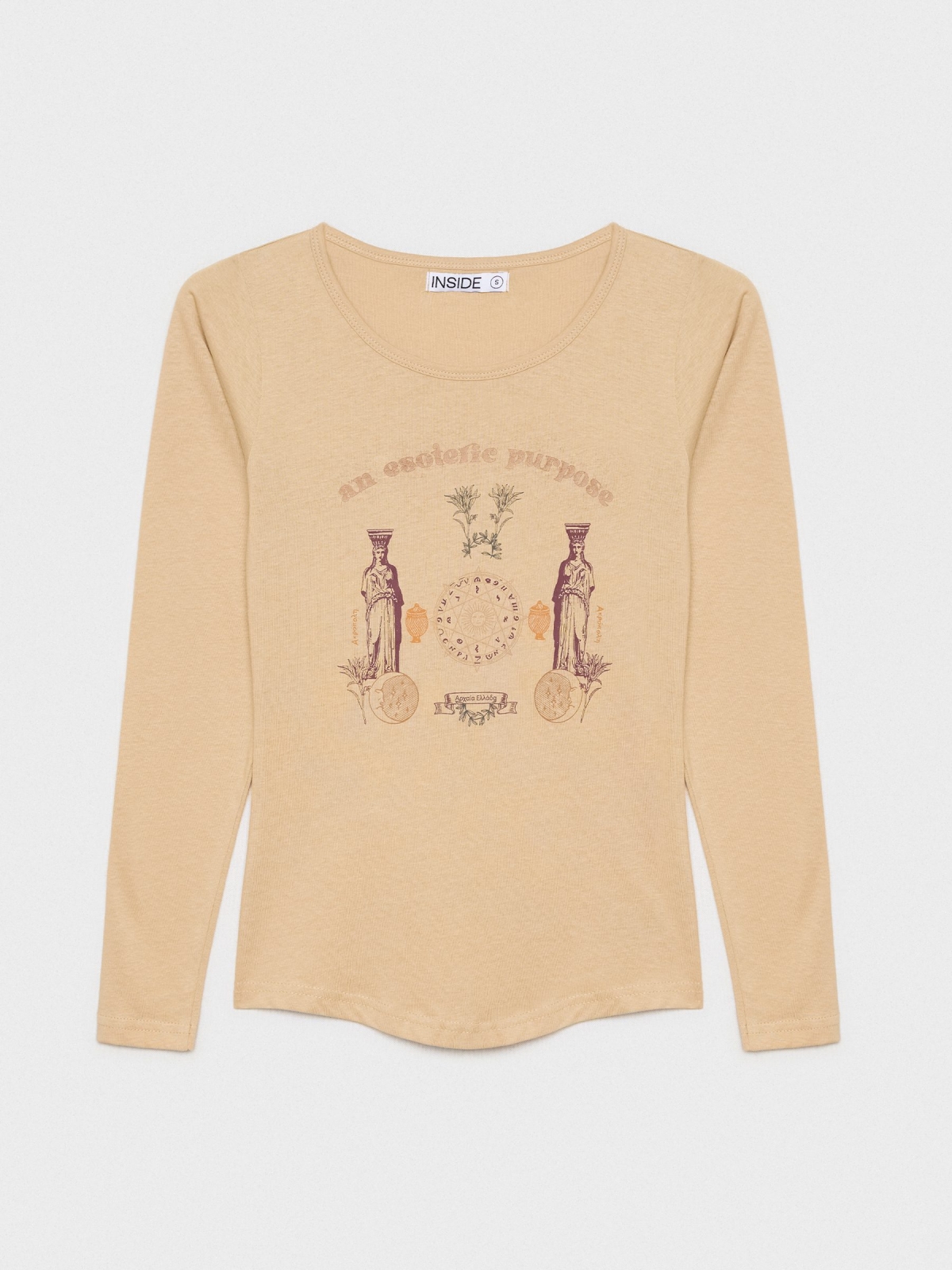  Esoteric print long sleeve t-shirt light brown