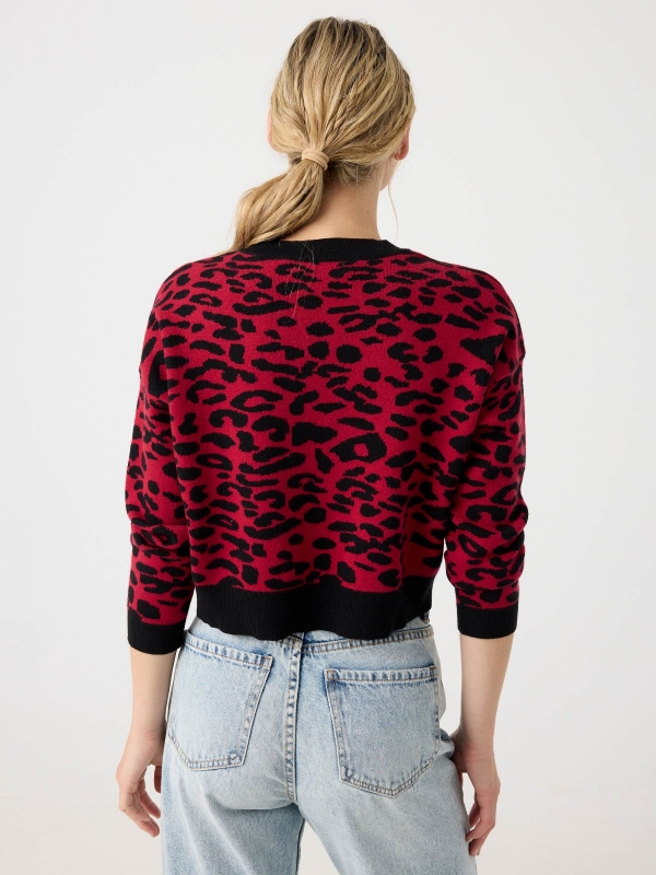 Suéter cropped animal print preto vista meia traseira