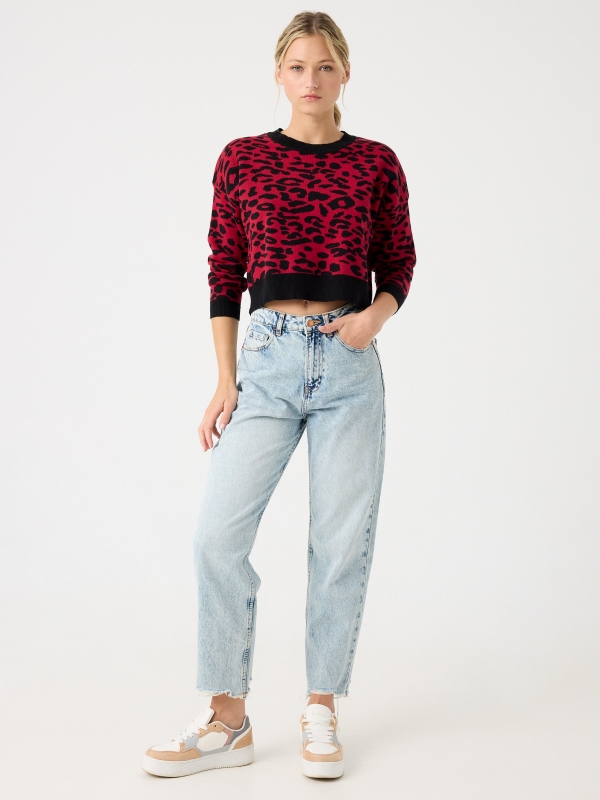 Suéter cropped animal print preto vista geral frontal