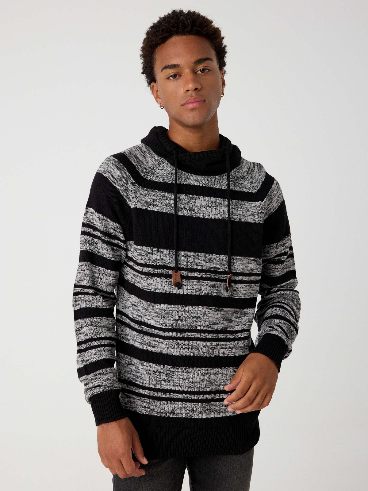 Jersey jaspeado cuello envolvente gris vista media frontal