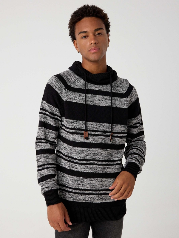 Marl wrap-neck sweater grey middle front view