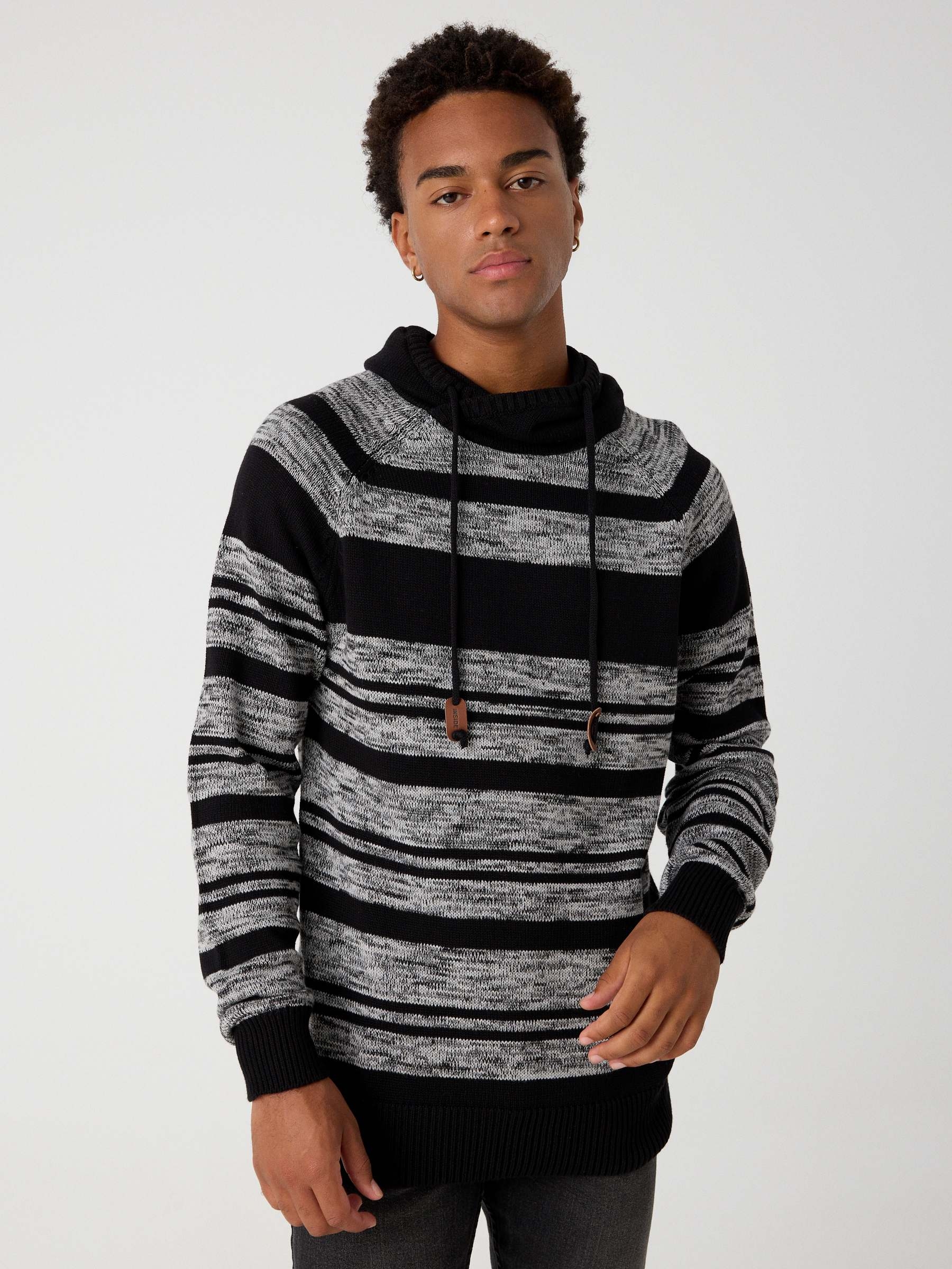 Jersey jaspeado cuello envolvente gris vista media frontal