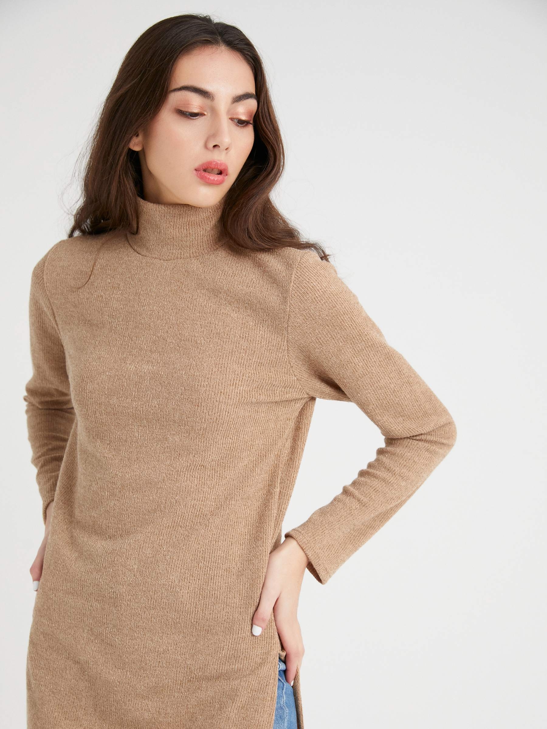 Long slit jumper brown