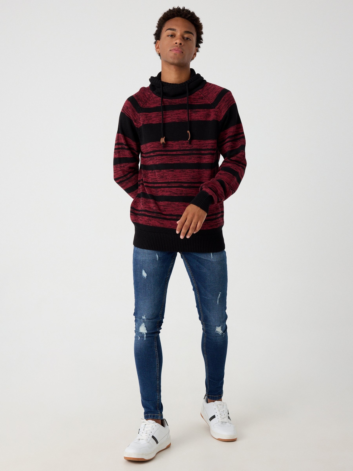 Jersey jaspeado cuello envolvente rojo vista general frontal