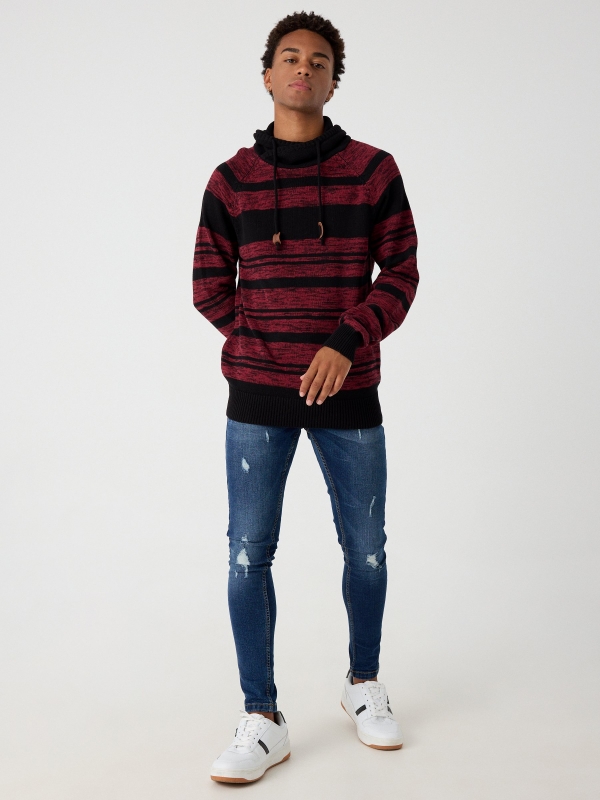 Jersey jaspeado cuello envolvente rojo vista general frontal