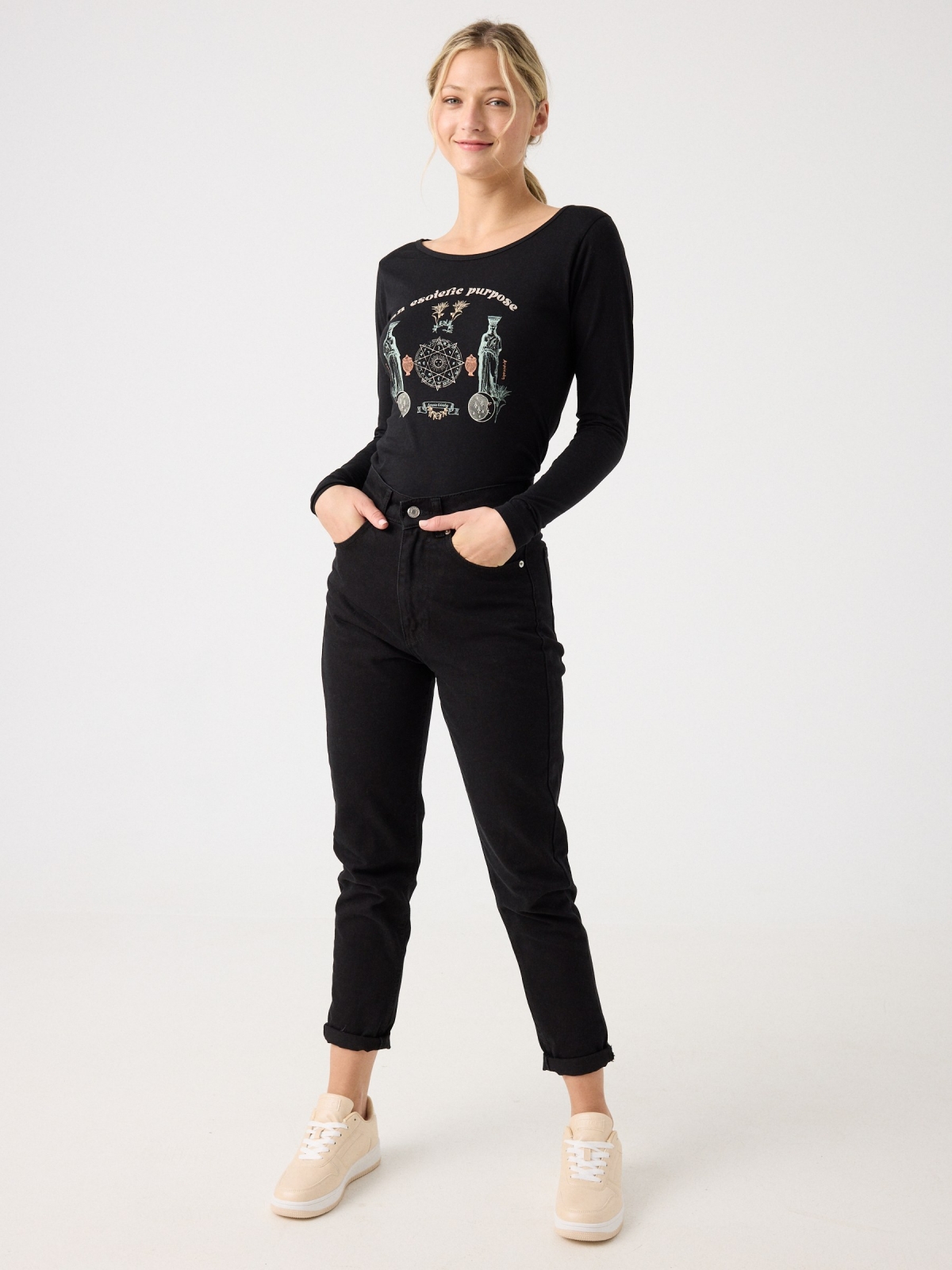 Esoteric print long sleeve t-shirt black front view