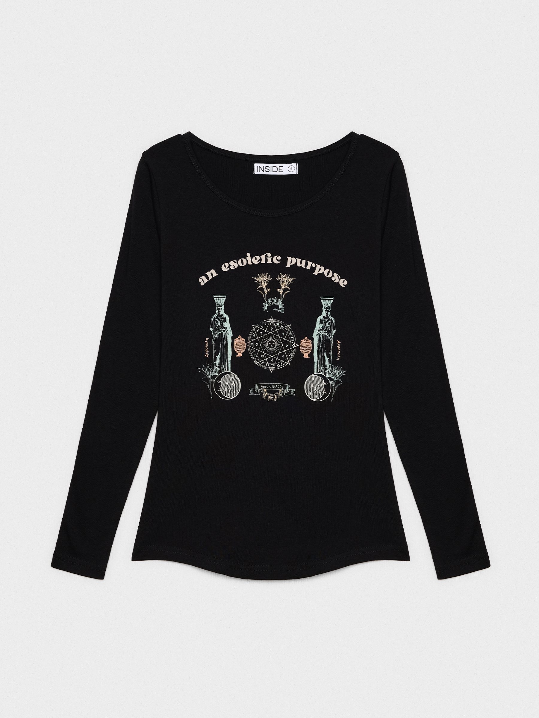 Camiseta manga larga print esotérico negro vista media frontal