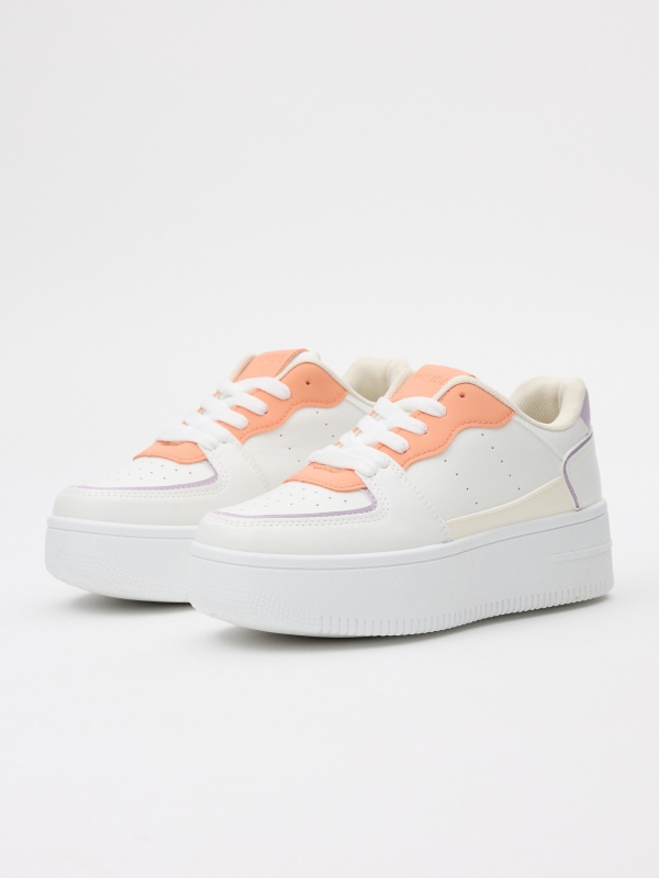 Casual colorful sneaker with platform white 45º front view Casual colorful sneaker with platform white 45º front view