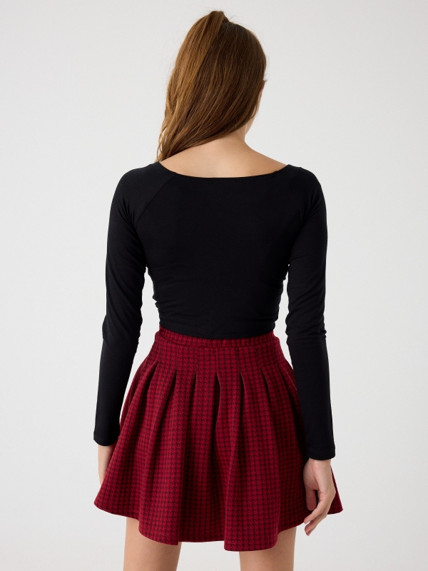 Houndstooth flared skirt garnet middle back view