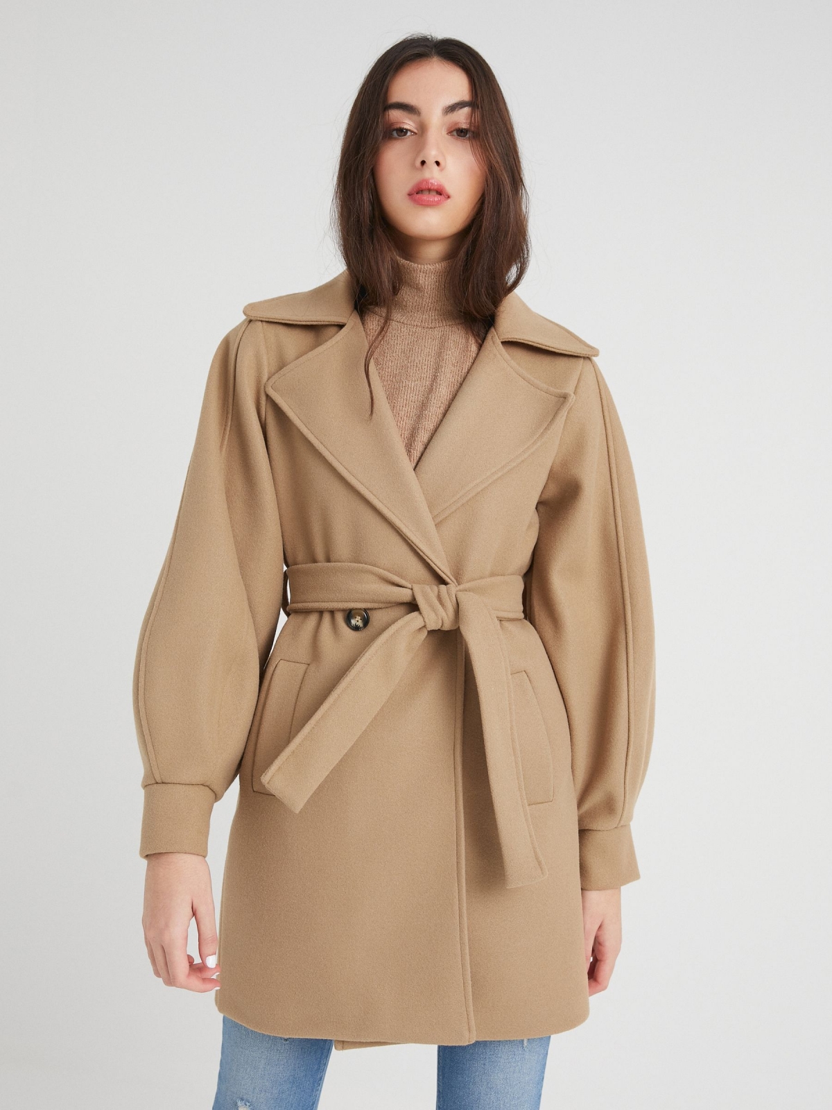 Lapel double-breasted coat ochre