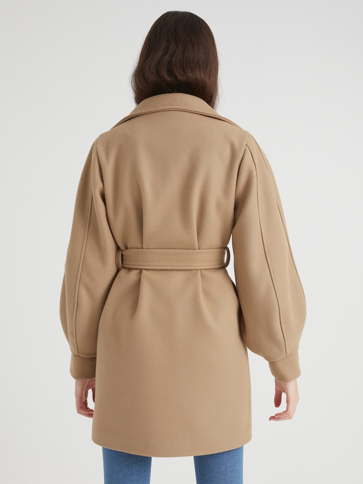 Lapel double-breasted coat ochre