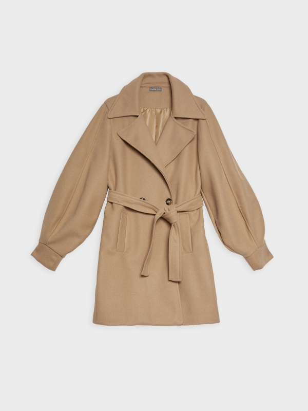 Lapel double-breasted coat ochre