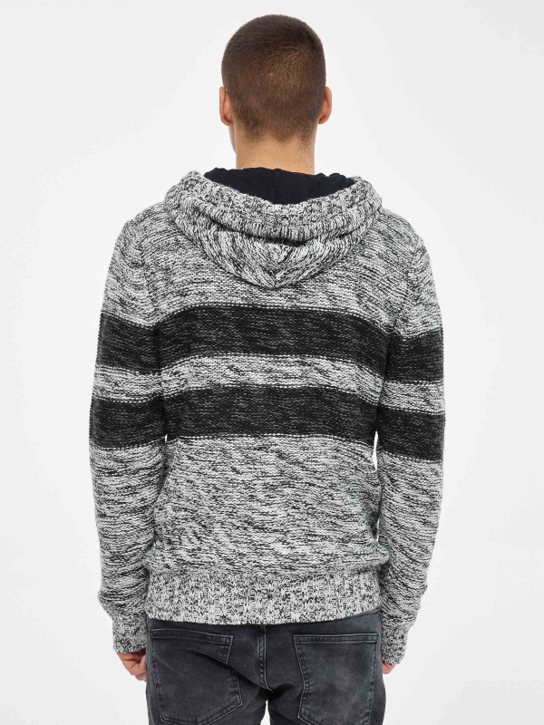 Knitted jacket with zipper grey middle back view