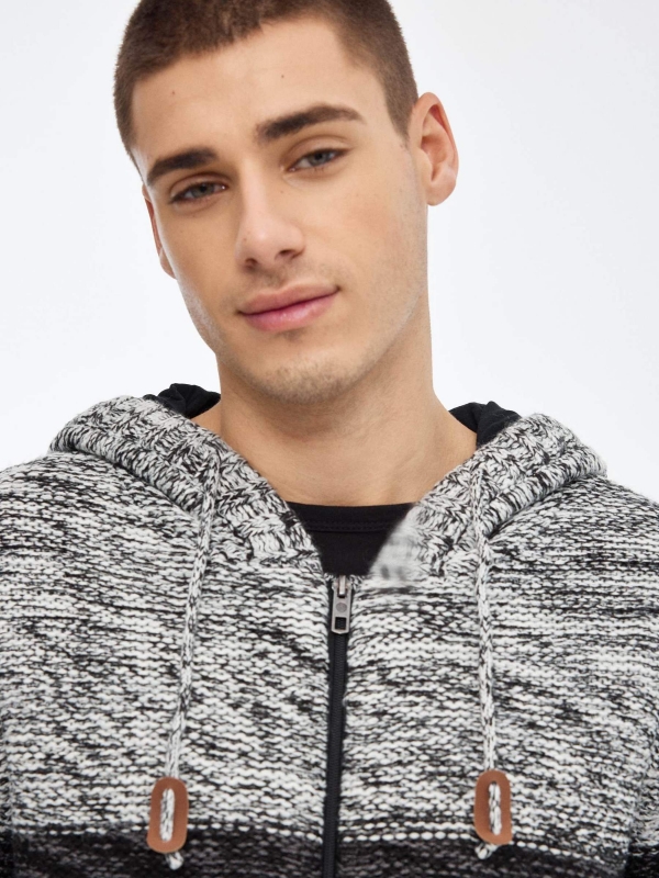 Knitted jacket with zipper grey detail view