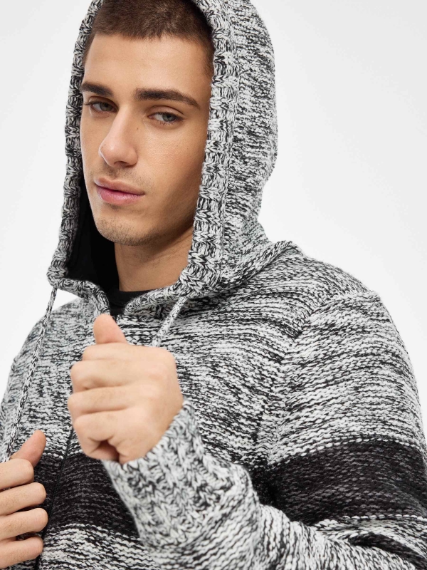Knitted jacket with zipper grey detail view