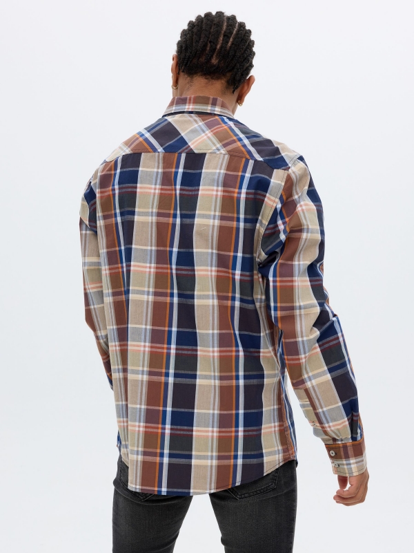 Plaid shirt blue middle back view