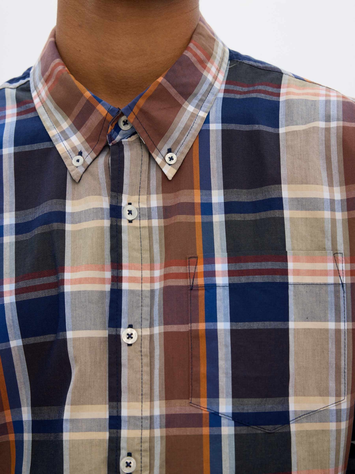 Plaid shirt blue detail view