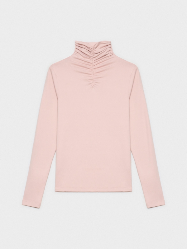  T-shirt de gola rulê cor-de-rosa rosa claro