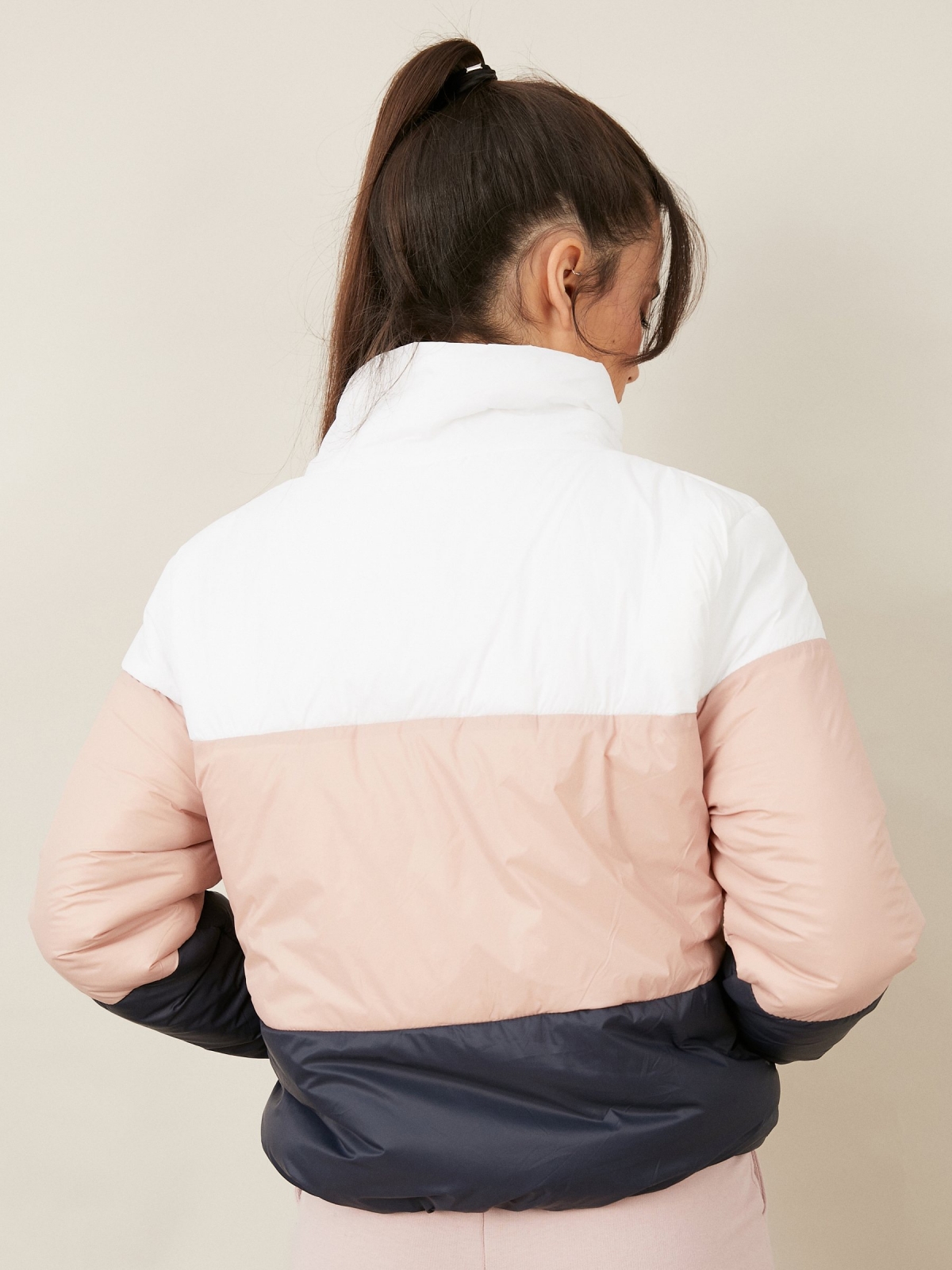 Quilted jacket with combined panels off white