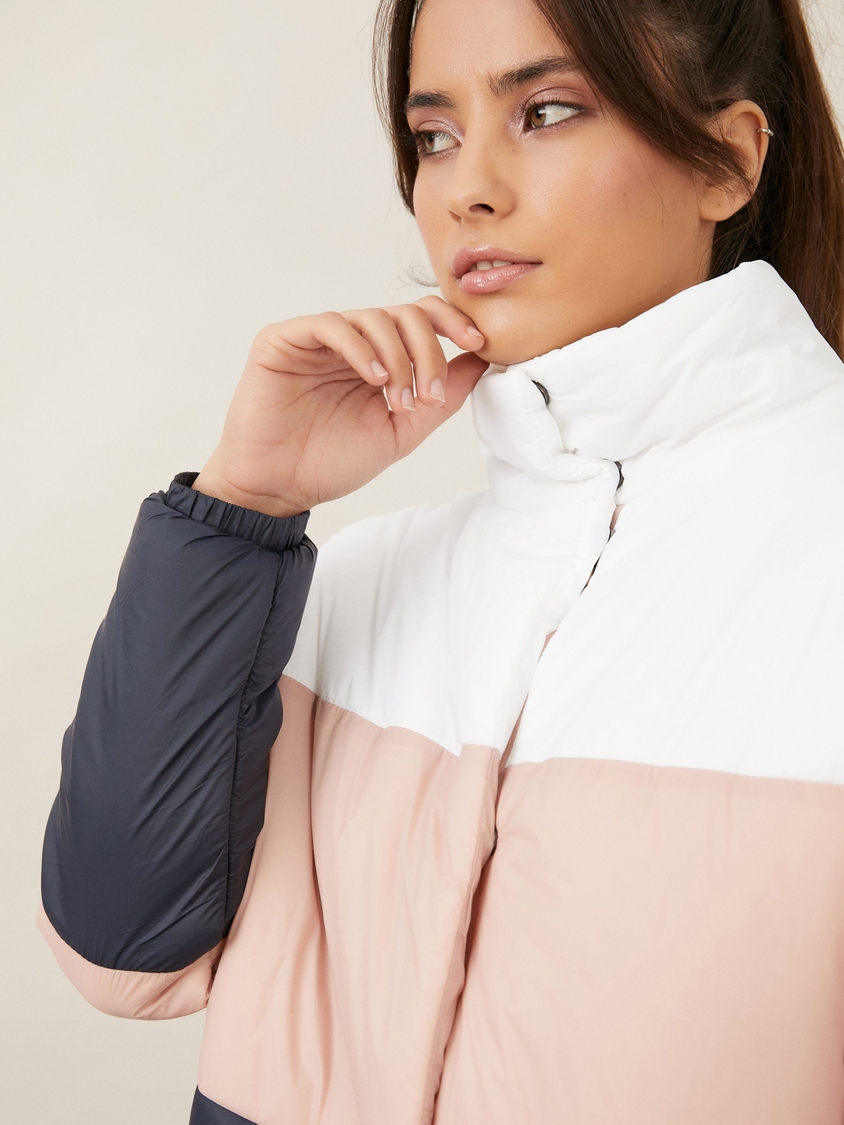 Quilted jacket with combined panels off white