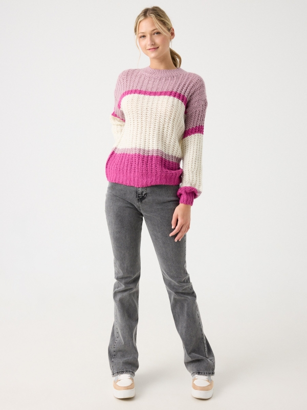Jersey punto grueso rayas fucsia vista general frontal
