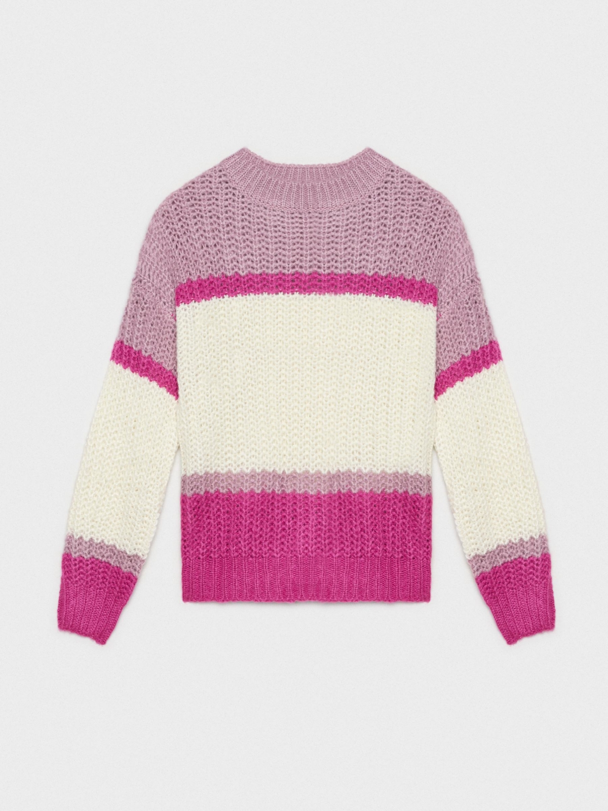 %Pto% Chunky knit sweater with stripes fuchsia