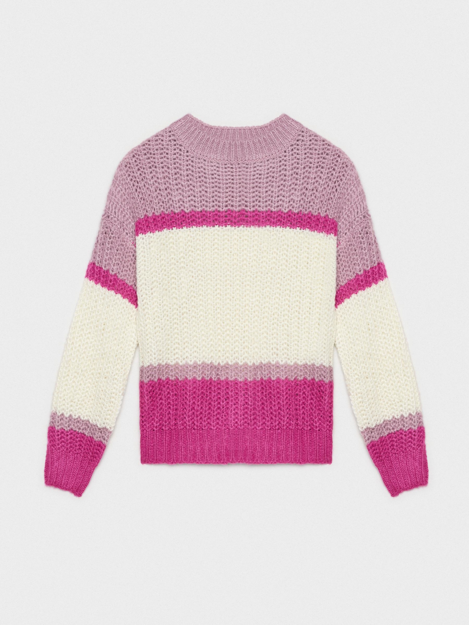 Chunky knit sweater with stripes fuchsia middle front view