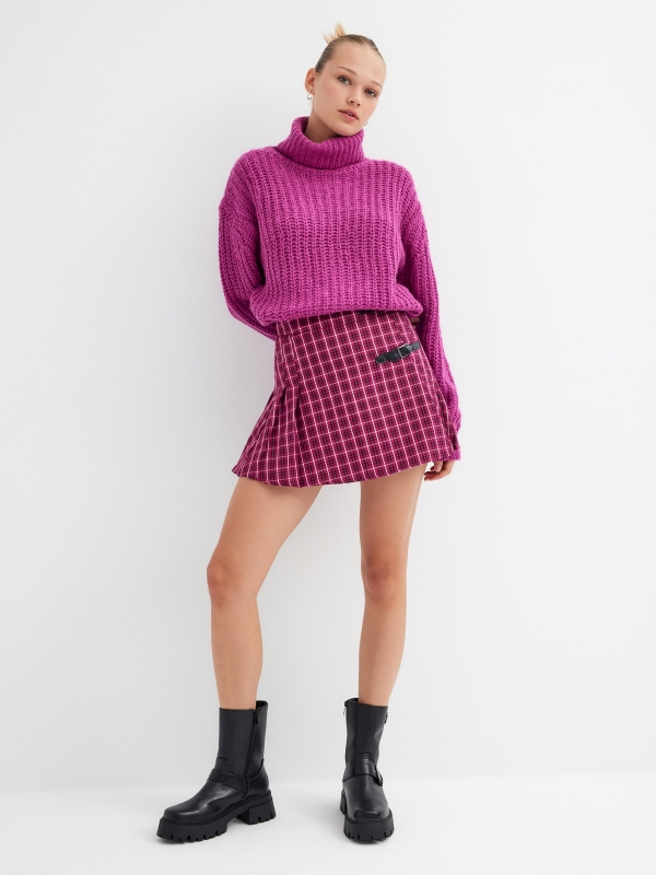 Roll neck knit jumper fuchsia general front view