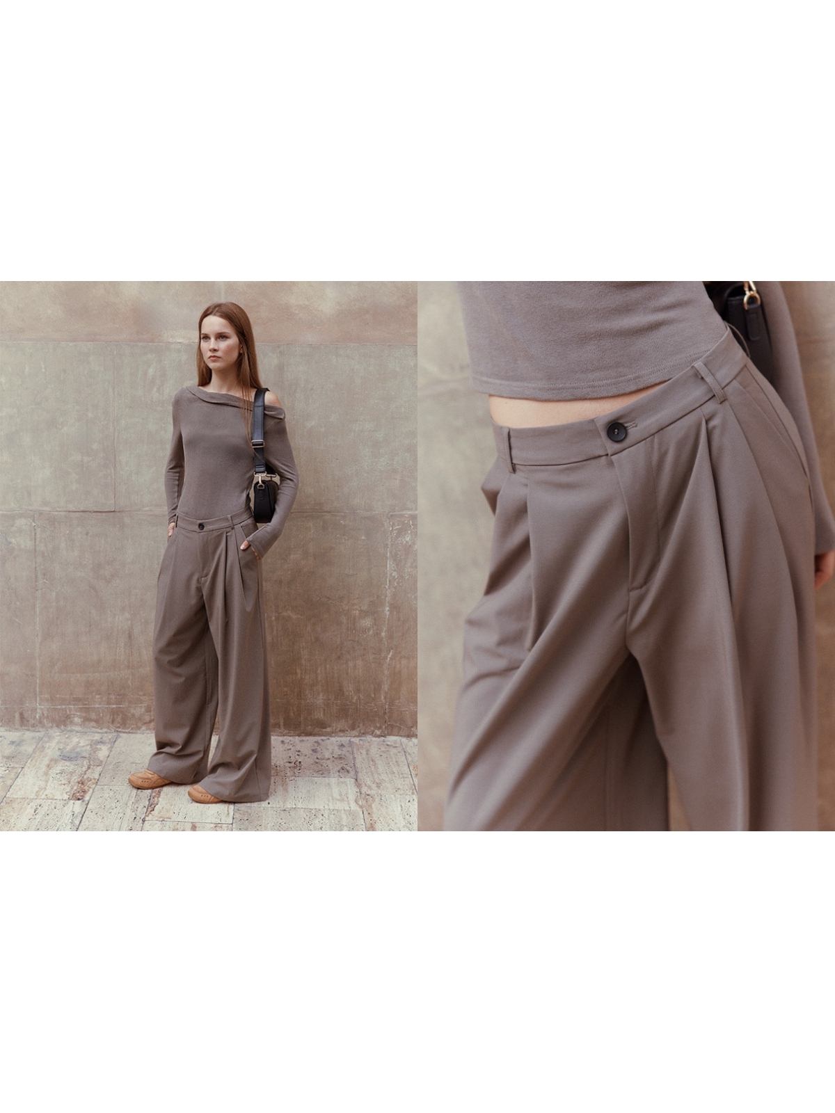%NewExtra% Pleated palazzo pants taupe